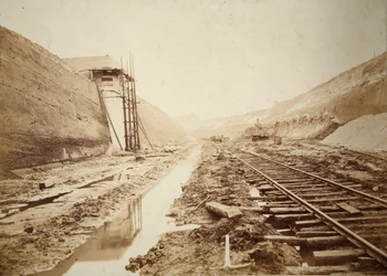 Walton Cutting, showing piers for swing Bridge and entrance to Warrington Docks